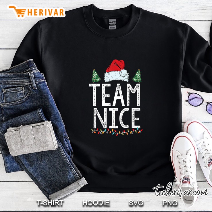 Team Nice Santa Hat Christmas Lights Couple Matching Sweatshirt