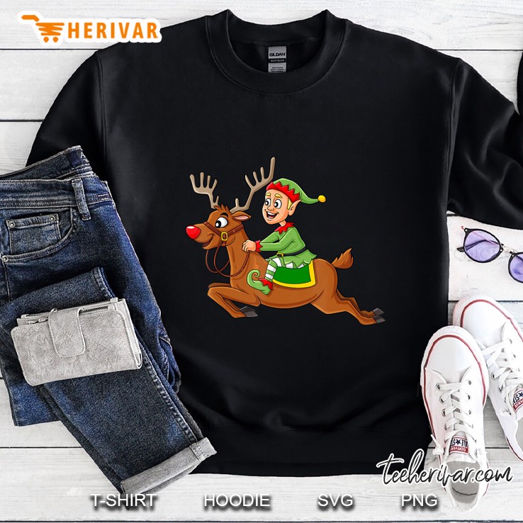 Elf Riding Reindeer Christmas Sweatshirt