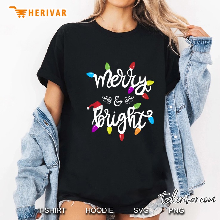 Merry & Bright Christmas Lights Black Version Ladies Tee