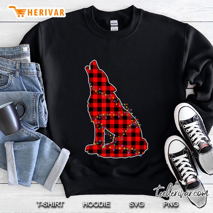 Wolf Red Plaid Christmas Lights Sweatshirt