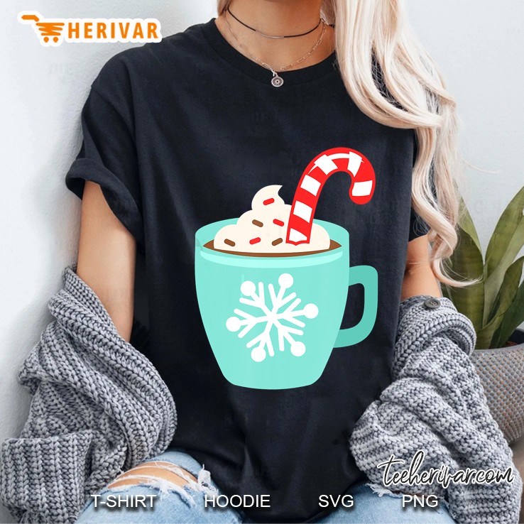 Hot Cocoa With Candy Cane Cream Christmas Ladies Tee