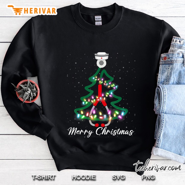 Merry Christmas Nurse Stethoscope Christmas Tree Christmas Lights Sweatshirt