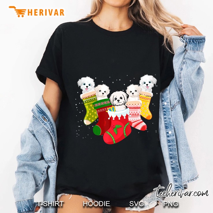 Maltese Dog Lover Christmas Sock Ladies Tee