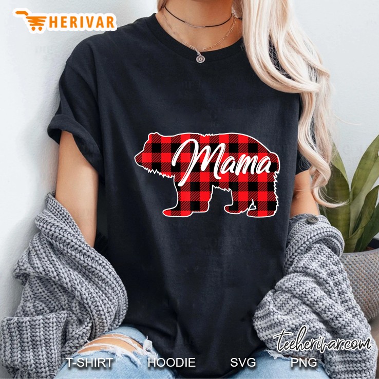 Mama Bear Red Plaid Bear Version Ladies Tee