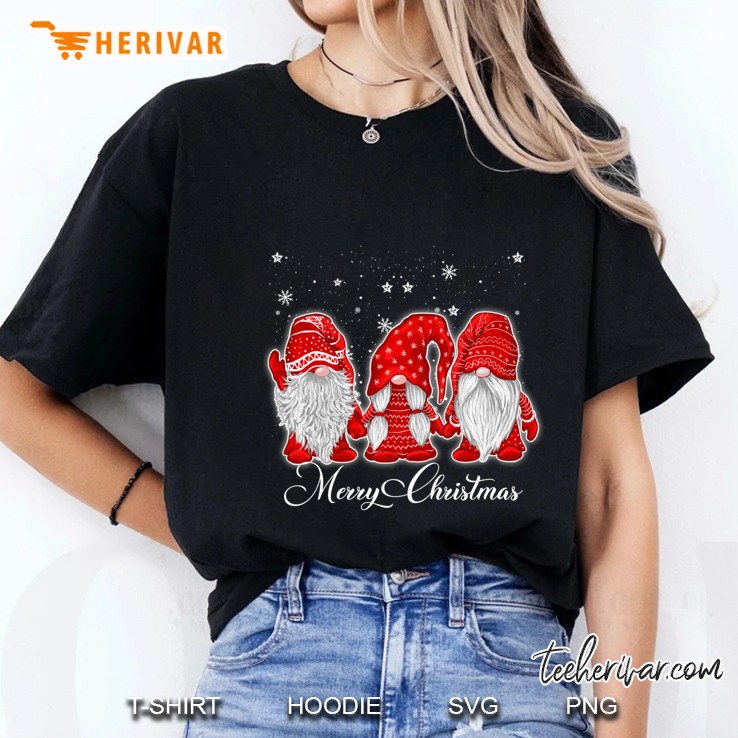 Merry Christmas Santa Claus Garden Gnomes In Red Costume Christmas Ladies Tee