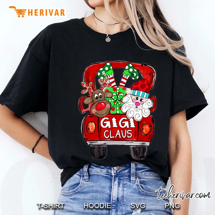 Gigi Claus Reindeer & Santa Red Truck Christmas Drawing Version Ladies Tee