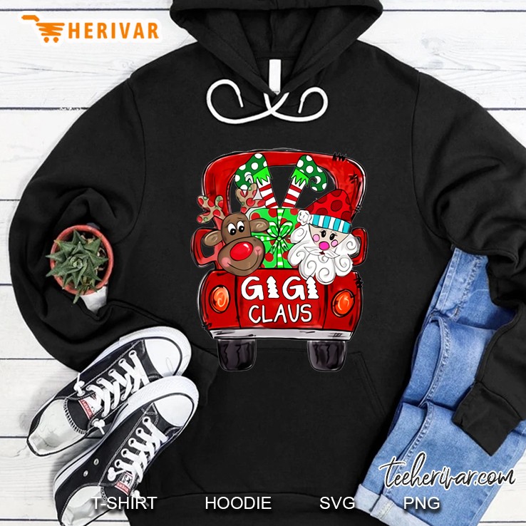 Gigi Claus Reindeer & Santa Red Truck Christmas Drawing Version Hoodie