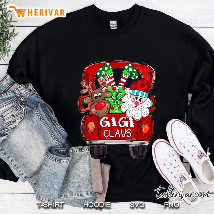 Gigi Claus Reindeer & Santa Red Truck Christmas Drawing Version Sweatshirt