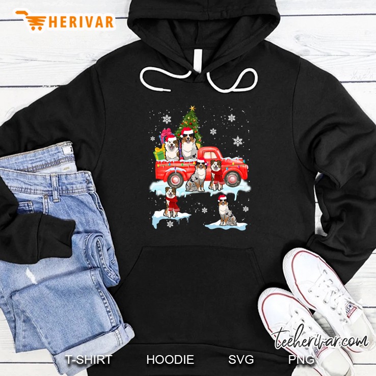 Australian Shepherd Red Truck Christmas Tree Hoodie