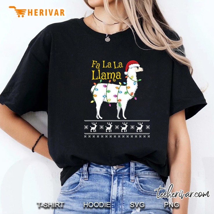 Fa La La Llama Santa Hat Christmas Lights Ladies Tee