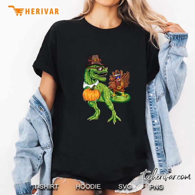 T-Rex Turkey Pumpkin Pilgrim Thanksgiving Ladies Tee