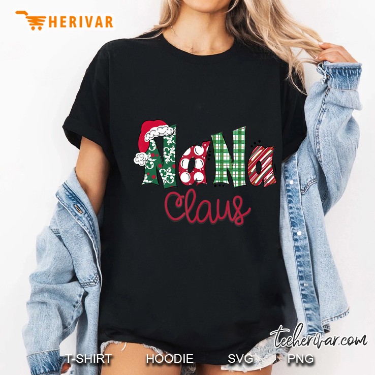 Nana Claus Santa Hat Plaid Christmas Ladies Tee
