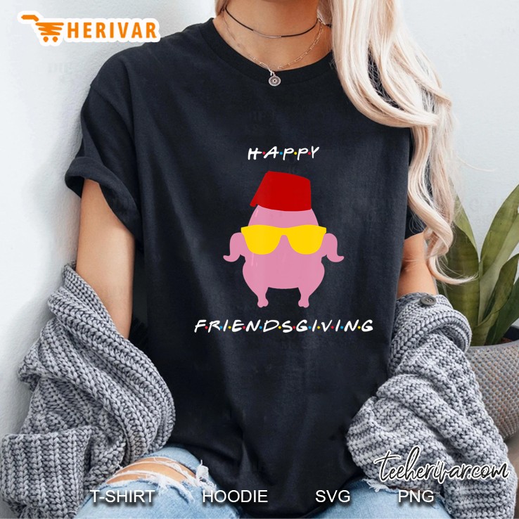 Happy Friendsgiving Pink Turkey With Yellow Glasses Version Ladies Tee