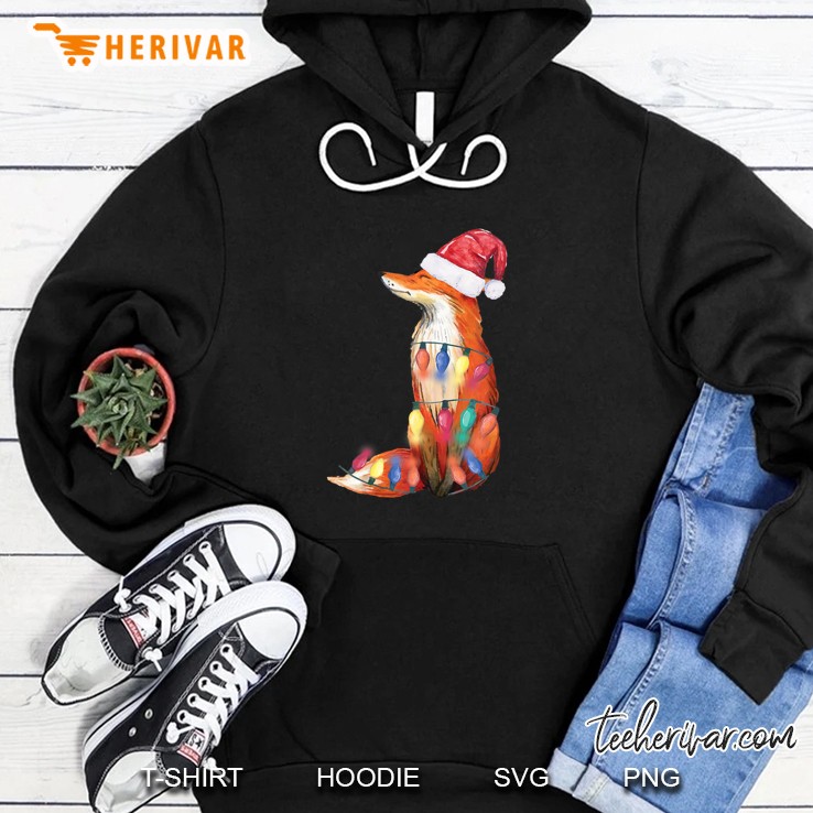 Fox Santa Hat Christmas Lights Hoodie