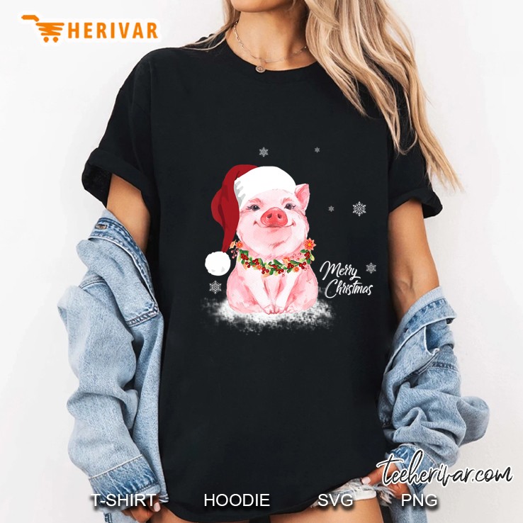 Merry Christmas Cute Pig Santa Hat Ladies Tee