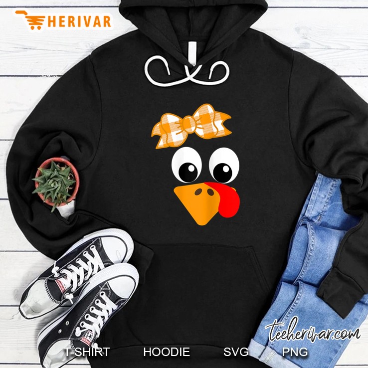 Turkey Face Orange Plaid Ribbon Hoodie
