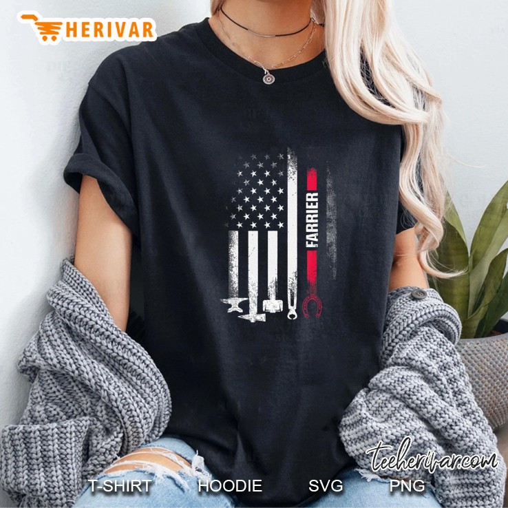 Farrier US Flag Horseshoe Hoof Trimming Equine Shoeing Ladies Tee