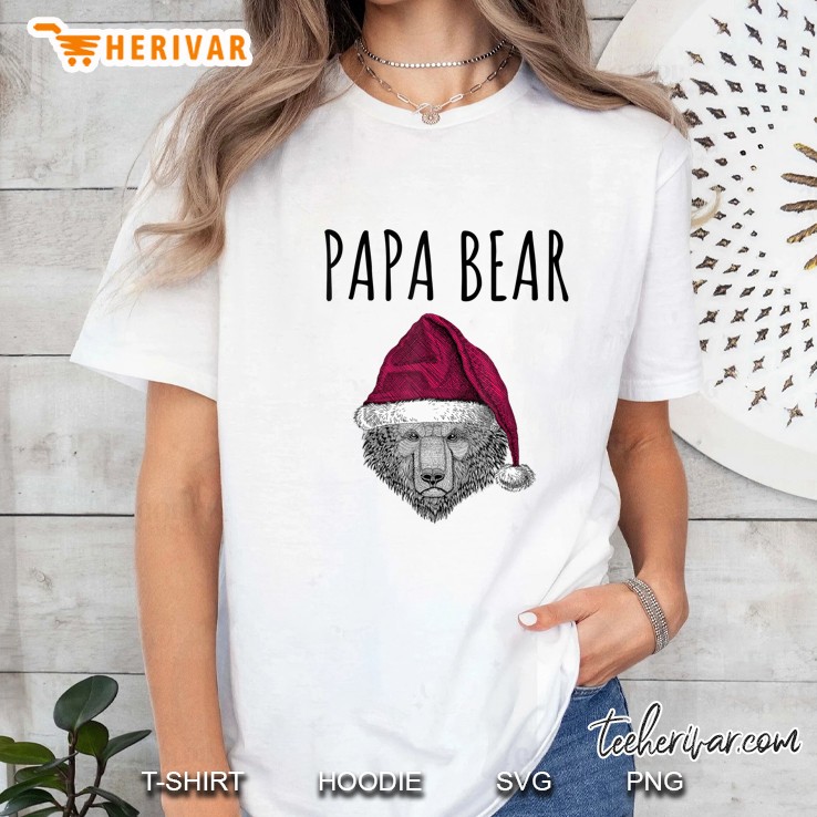 Papa Bear Santa Hat Christmas Ladies Tee