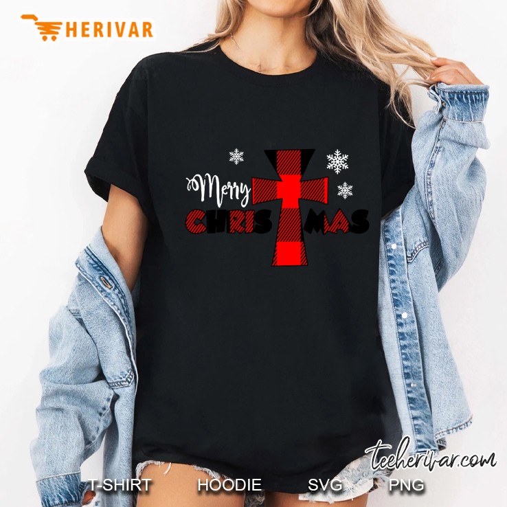 Merry Christmas Plaid Cross & Snowflake Version Ladies Tee