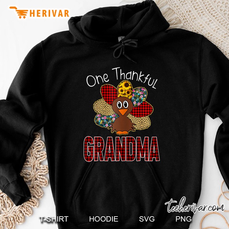 One Thankful Grandma Plaid Turkey Thanksgiving Hoodie