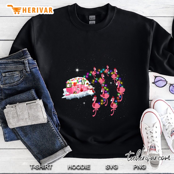 Flamingo Santa Hat Camper Christmas Sweatshirt