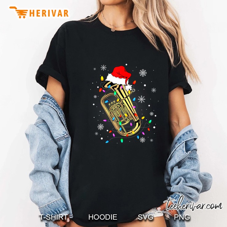 Tuba Santa Hat Christmas Lights Ladies Tee