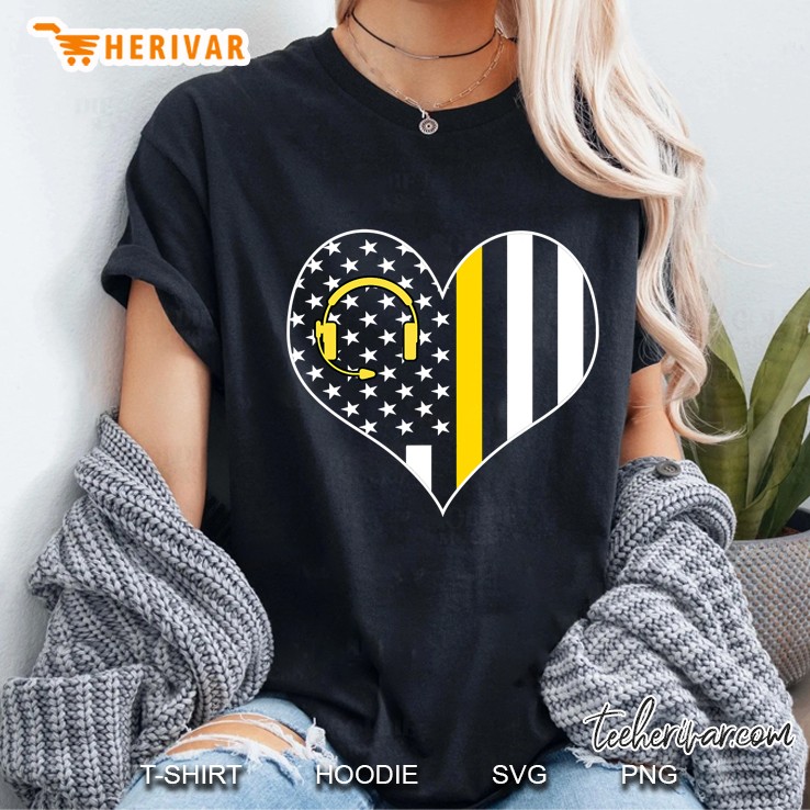 911 Dispatcher Gold Line USA Flag Emergency Dispatchers Ladies Tee