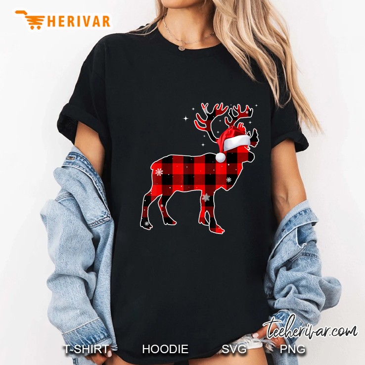 Moose Red Buffalo Plaid Christmas Ladies Tee