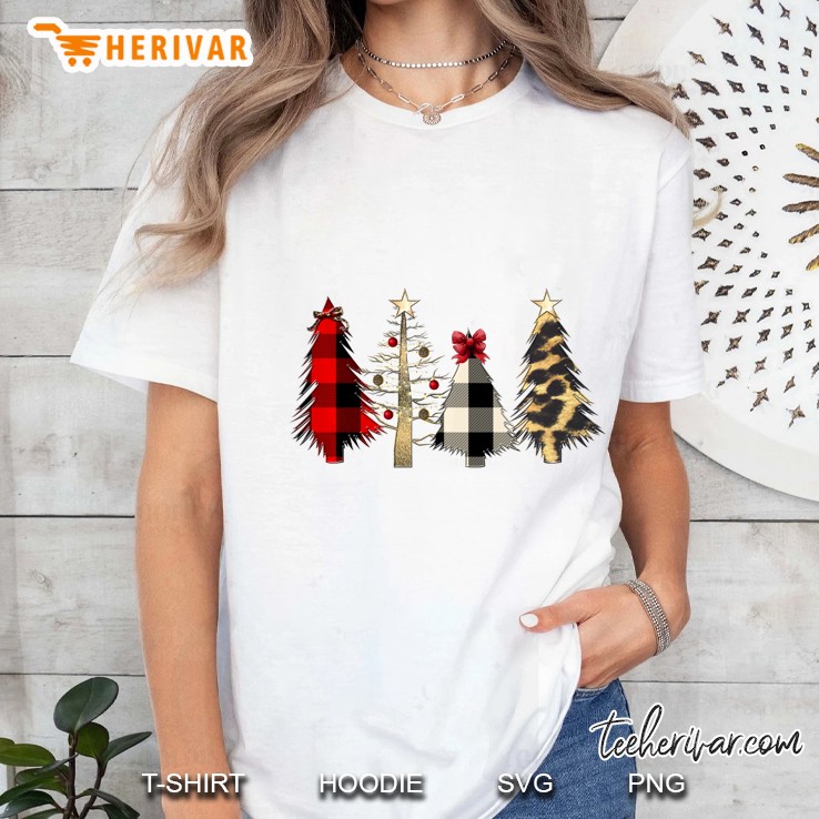 Leopard And Buffalo Plaid Christmas Tree Ladies Tee