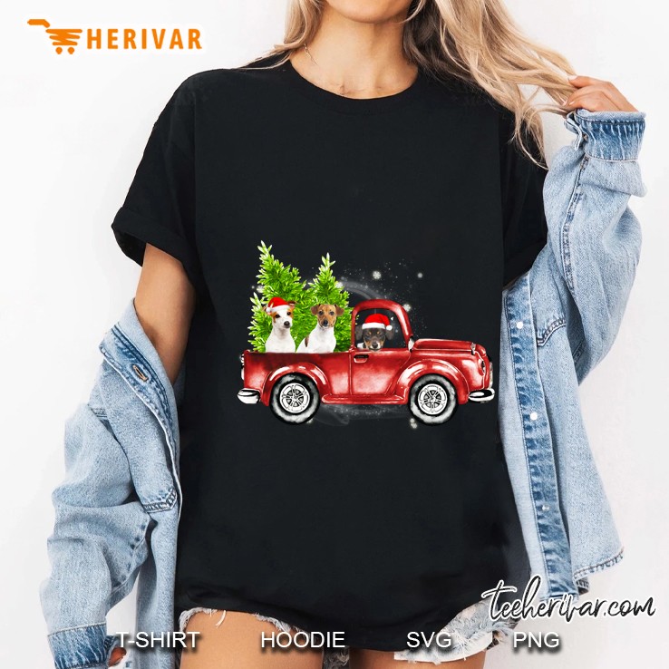 Jack Russell Red Truck Christmas Ladies Tee