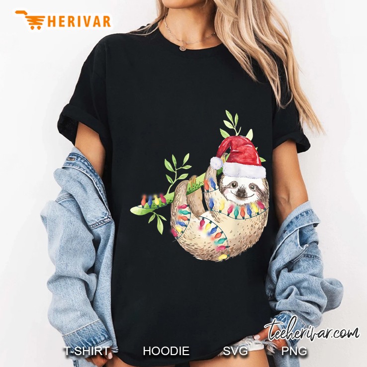 Santa Sloth Christmas Lights Ladies Tee