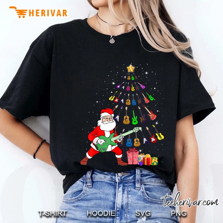 Santa Playing Guitar Guitar Christmas Tree Ladies Tee