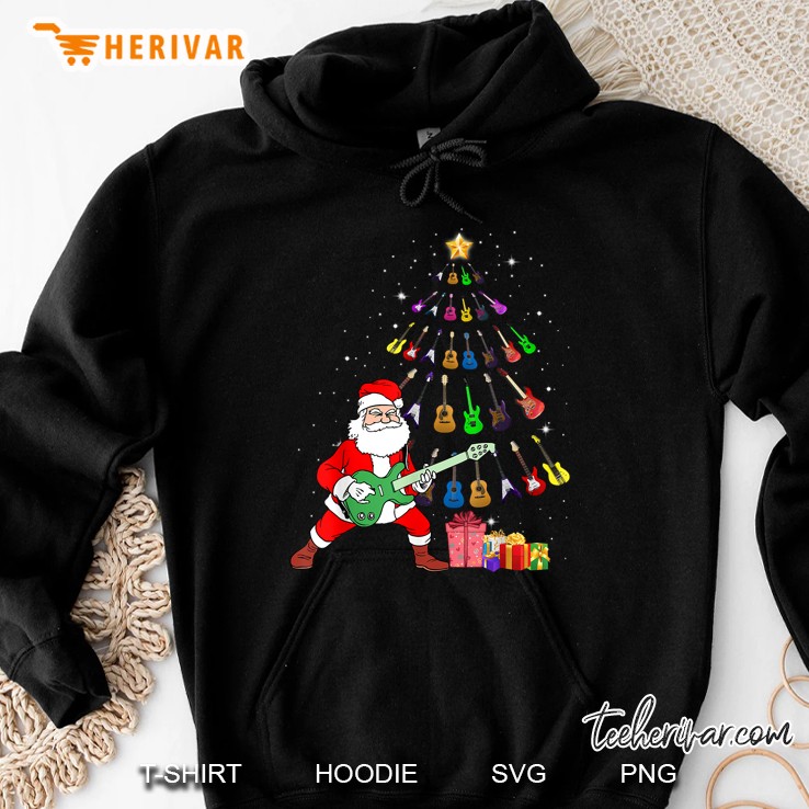 Santa Playing Guitar Guitar Christmas Tree Hoodie