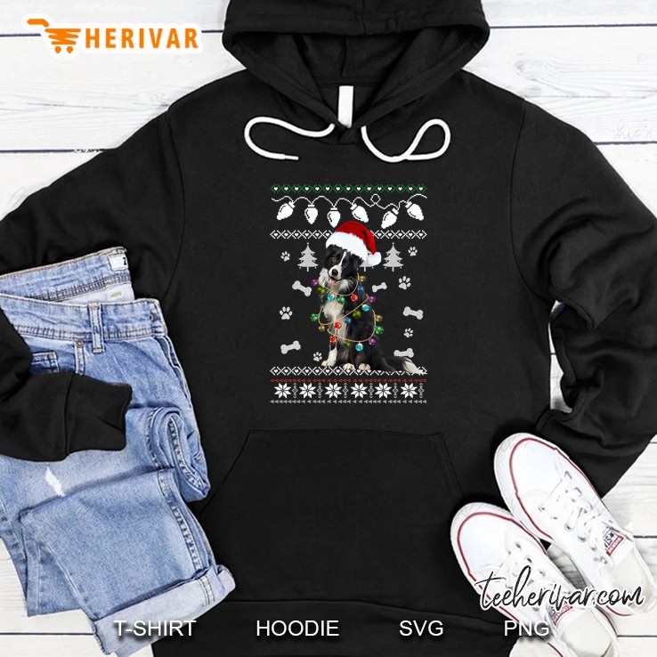 Border Collie Santa Hat Christmas Lights Hoodie
