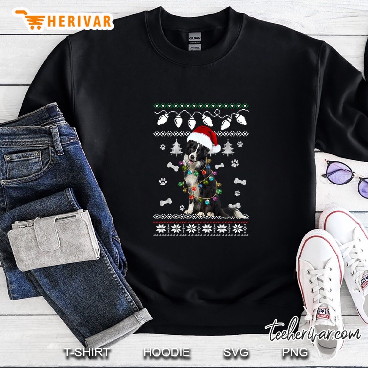 Border Collie Santa Hat Christmas Lights Sweatshirt