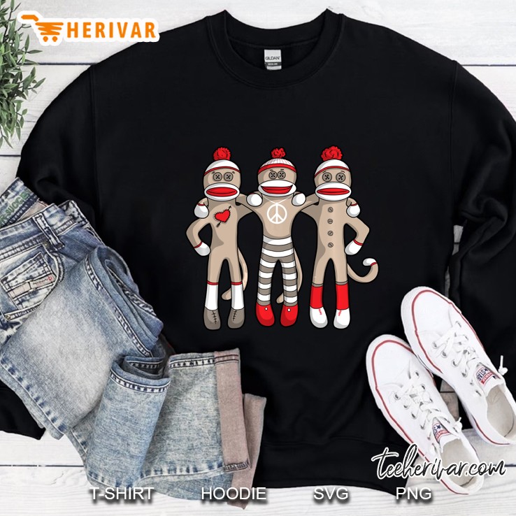 Peace Love Best Friends Hug Sock Monkey Sweatshirt