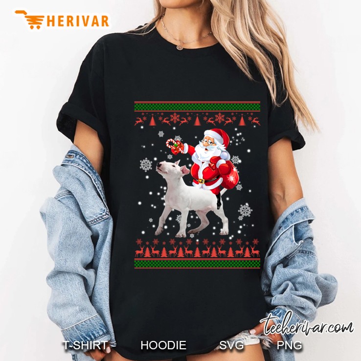 Santa Riding Bull Terrier Christmas Ladies Tee