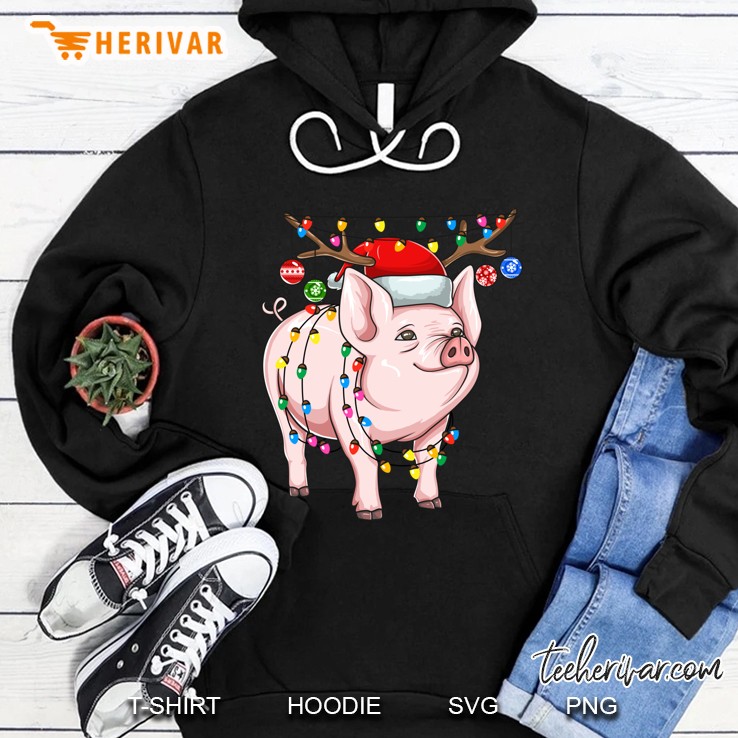 Pig With Antlers Christmas Lights Ornaments Hoodie