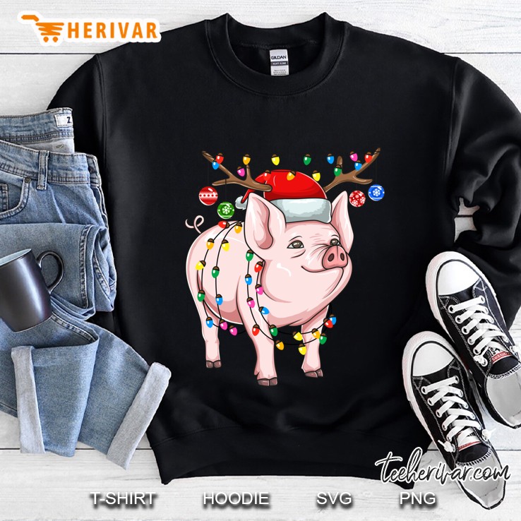 Pig With Antlers Christmas Lights Ornaments Sweatshirt