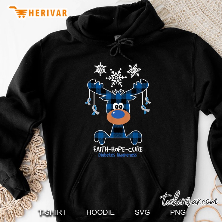 Faith Hope Cure Diabetes Awareness Plaid Reindeer Christmas Hoodie