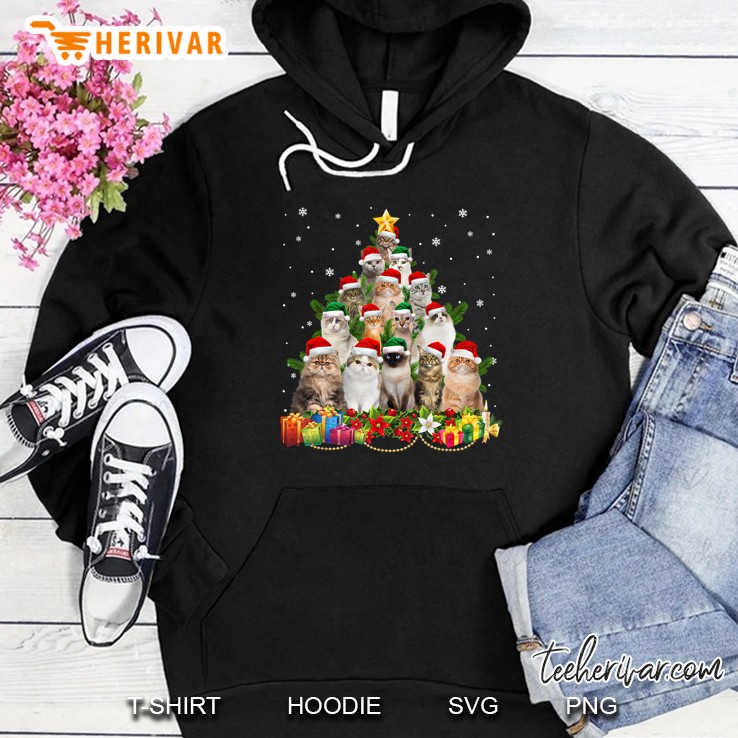 Cats Santa Hat Christmas Tree Hoodie