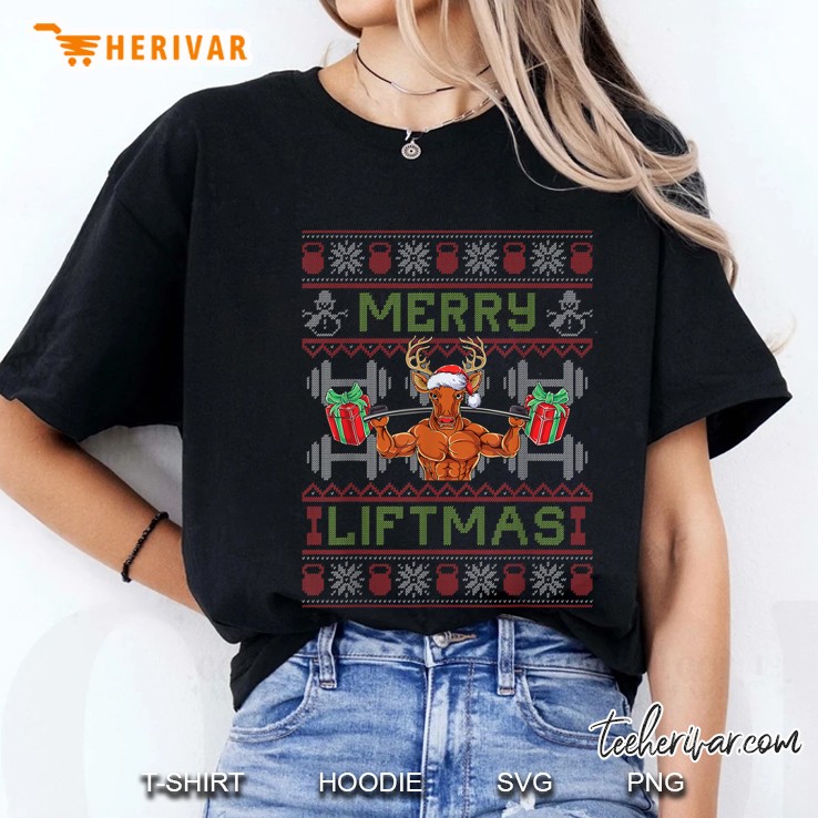 Merry Liftmas Muscle Reindeer Christmas Version2 Ladies Tee