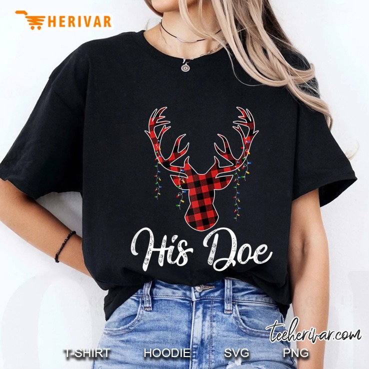 His Doe Plaid Reindeer Couples Matching Christmas Ladies Tee