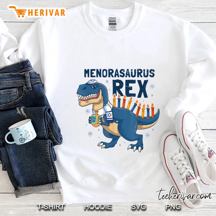 Menorasaurus Rex Hanukkah T-Rex Sweatshirt