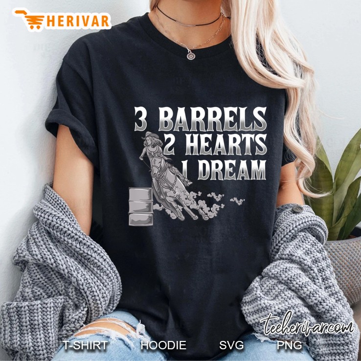 3 Barrels 2 Hearts 1 Dream Horse Barrel Racing Ladies Tee