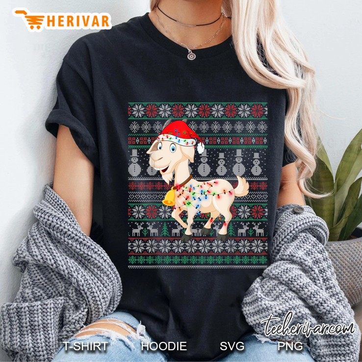 Funny Goat Santa Hat Christmas Lights Ladies Tee