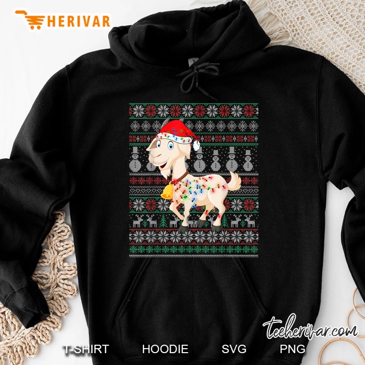 Funny Goat Santa Hat Christmas Lights Hoodie