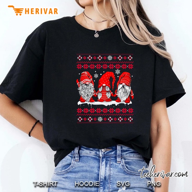 Three Gnomes In Red Costume Christmas Version2 Ladies Tee