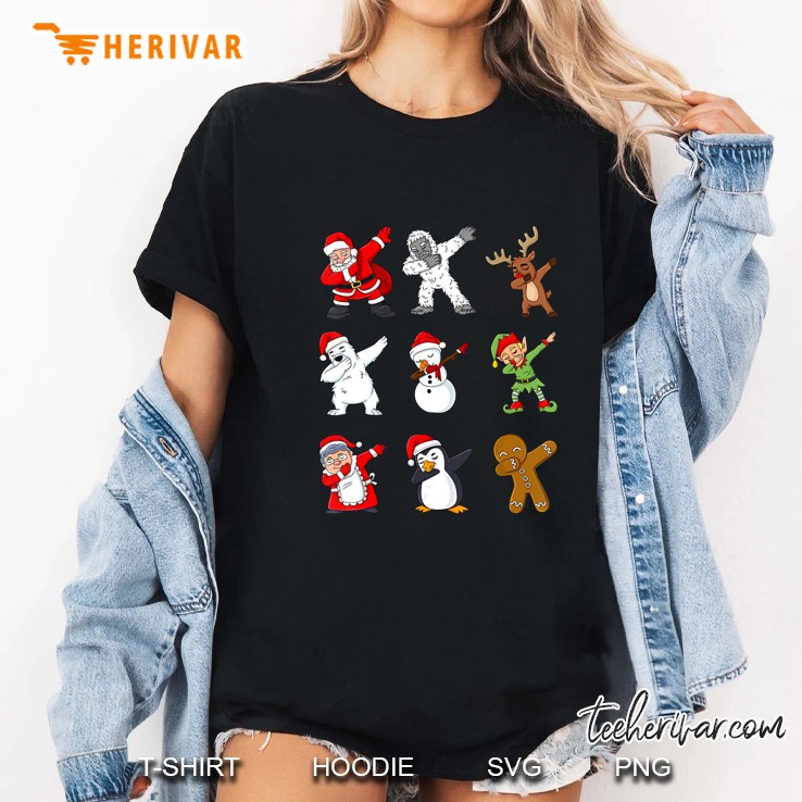 Dabbing Santa Claus And Friend Christmas Ladies Tee