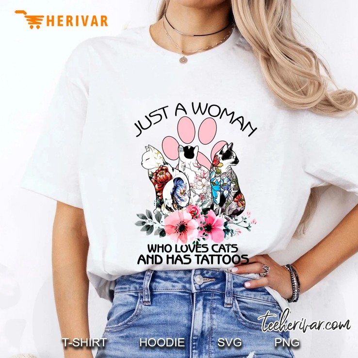 Just A Woman Who Loves Cats And Has Tattoos Floral Version Ladies Tee